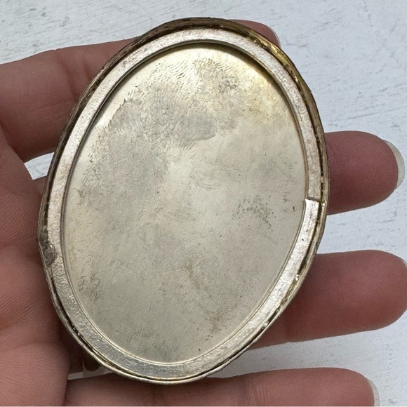 Oval Silver Tone Trinket Box Vintage Blue and White Glossy Ceramic Horse - Picture 9 of 12